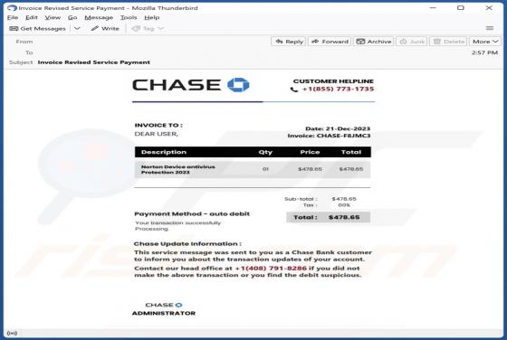 Chase Bank Invoice E-Mail-Betrug