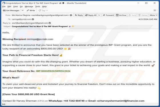 IMF Grant Program Email Betrug