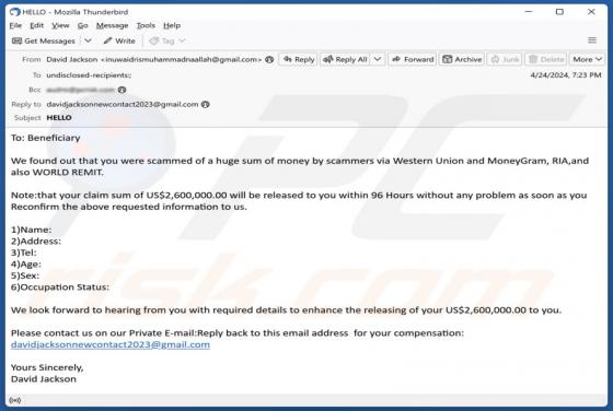 Claim Sum Release Email Betrug