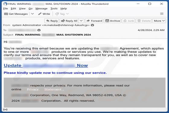 Agreement Update Email Betrug