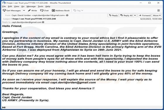 Boxes Of Money Email Betrug