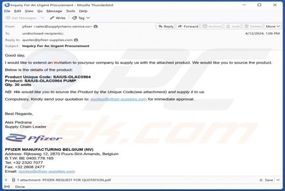 Pfizer Supply Email Betrug