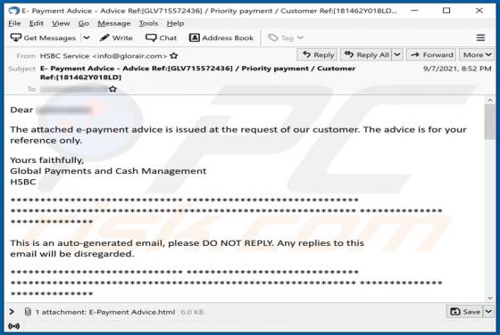 HSBC E-Payment Advice Email Betrug