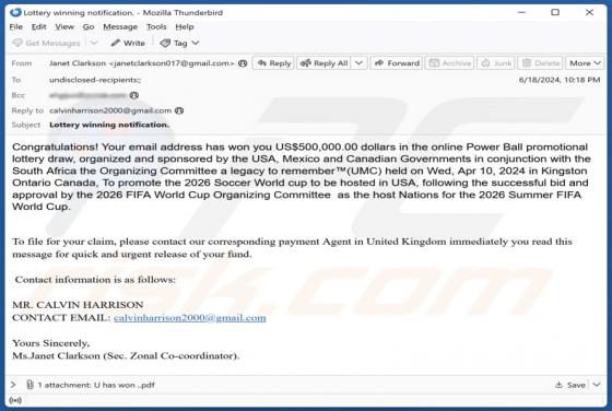 2026 FIFA World Cup Lottery Email Betrug