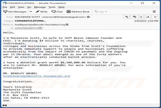 Donation Grant For You Email Betrug