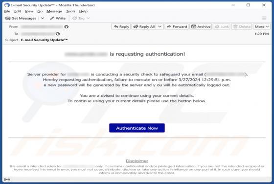 Authentication Request Email Betrug