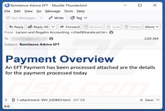 EFT Payment Overview Email Betrug