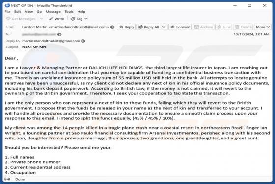 Unclaimed Insurance Email Betrug