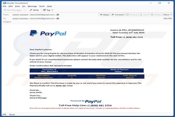 PayPal Order Confirmation Email Betrug