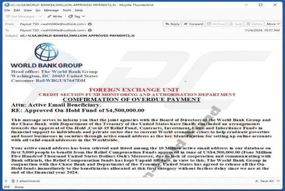 World Bank Group - Overdue Payment Email Betrug