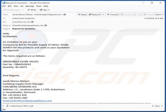 Carlsberg Supply Quotation Email Betrug