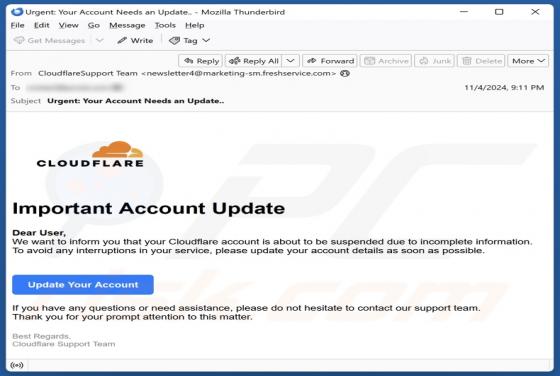 Cloudflare - Important Account Update Email Betrug