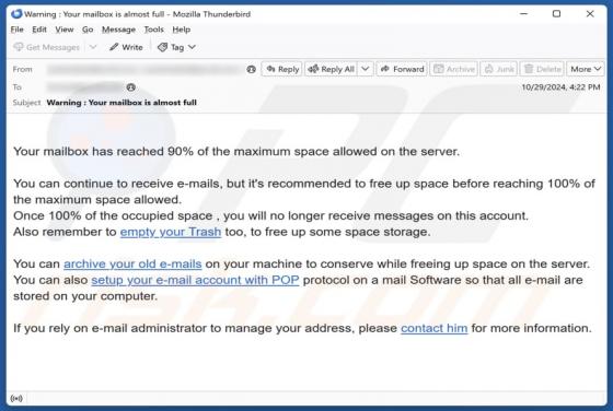 Maximum Mailbox Space Allowed Email Betrug