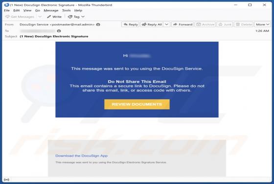 Message Sent Using DocuSign Service Email Betrug