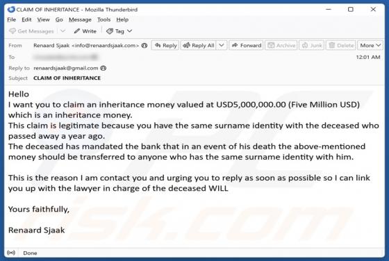 Claim Inheritance Money Email Betrug