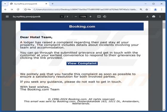 Booking.com Email Betrug