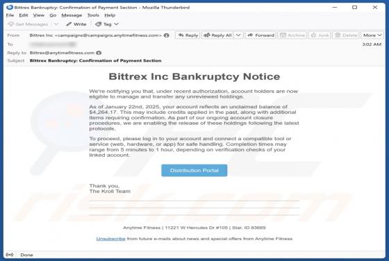 Bittrex Inc Bankruptcy Notice Email Betrug