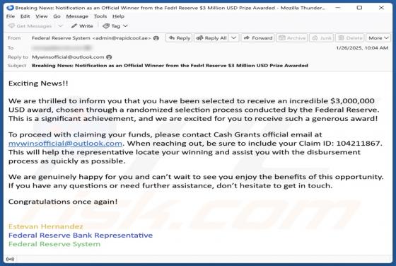 Federal Reserve Award Email Betrug