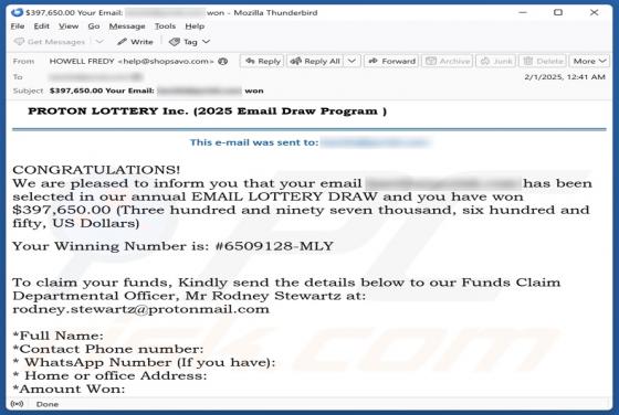 PROTON LOTTERY Email Betrug