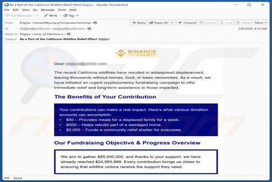 Binance Charity - California Wildfires Fundraiser Email Betrug