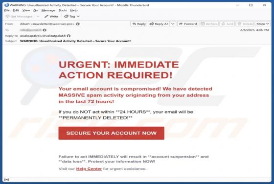 Spam Activity Originating From Your Address Email Betrug