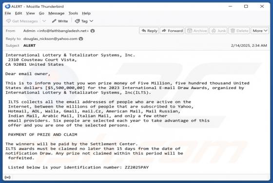 International Lottery & Totalizator Systems Email Betrug