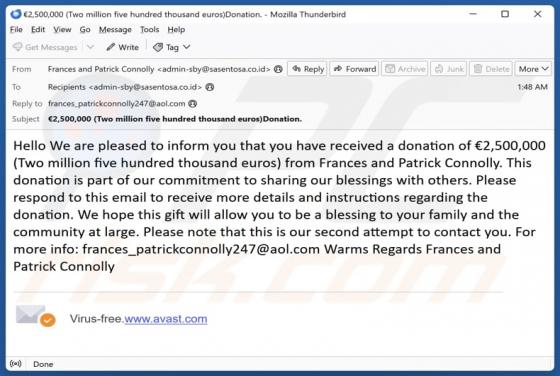 Donation From Frances and Patrick Connolly Email Betrug