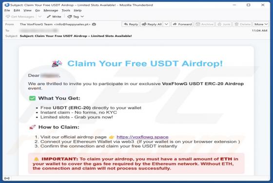 VoxFlowG USDT Airdrop Email Betrug