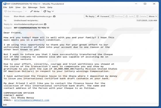 Lottery Winnings Compensation Email Betrug