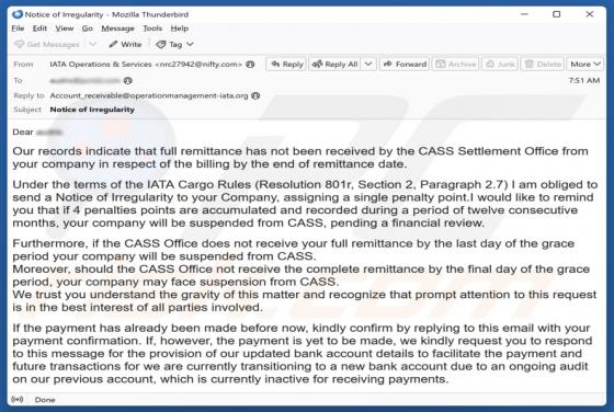 International Air Transport Association (IATA) Email Betrug