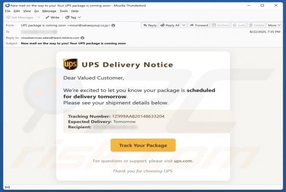 UPS Delivery Notice Email Betrug