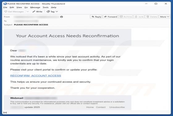 Your Account Access Needs Reconfirmation Email Betrug