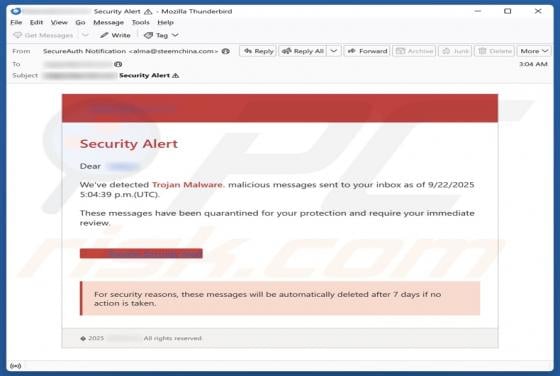 Security Alert - We've Detected Trojan Malware Email Betrug