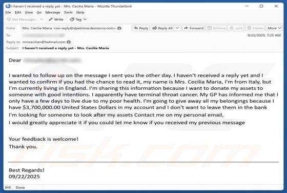 Donation To Someone With Good Intentions Email Betrug