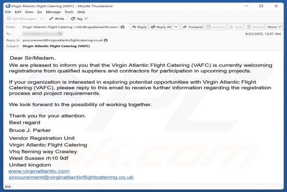 Virgin Atlantic Flight Catering (VAFC) Email Betrug