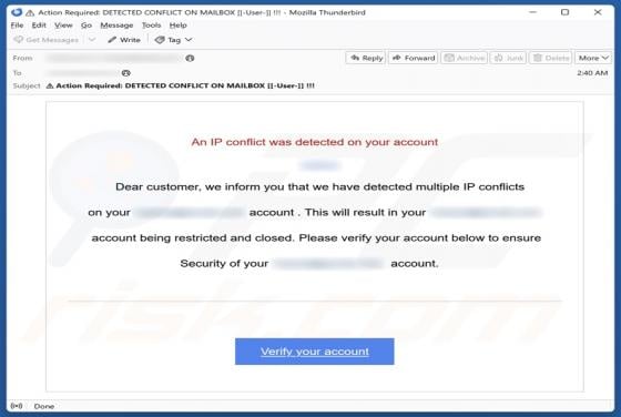 An IP Conflict Was Detected On Your Account Email Betrug