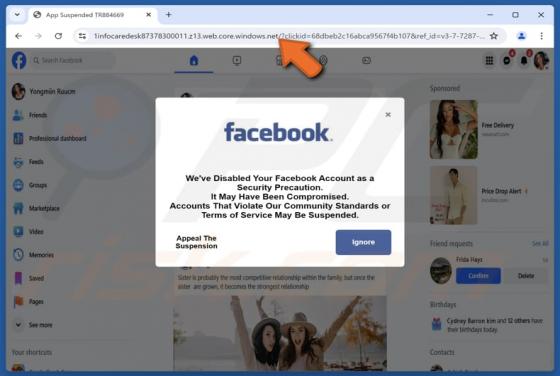 We've Disabled Your Facebook Account POP-UP Betrug