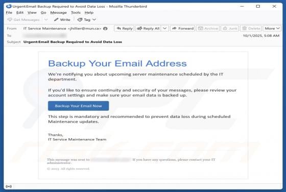 Backup Your Email Address Betrug