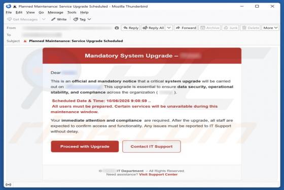 Mandatory System Upgrade Email Betrug