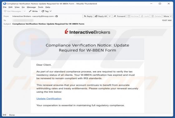 Interactive Brokers Compliance Verification Notice Email Betrug