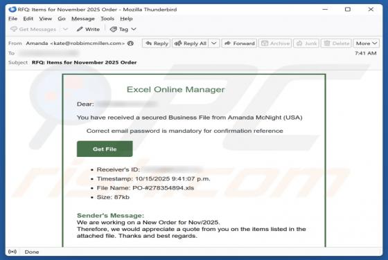 Excel Online Manager Email Betrug