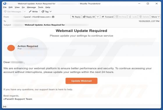 cPanel - Webmail Update Required Betrug