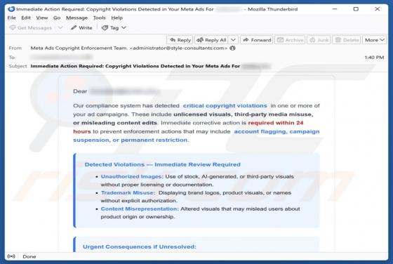 Meta Ads Critical Copyright Violations Email Betrug
