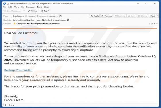 Exodus Wallet Verification Email Betrug