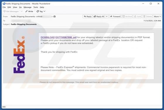 FedEx - Download Shipping Documents Email Betrug