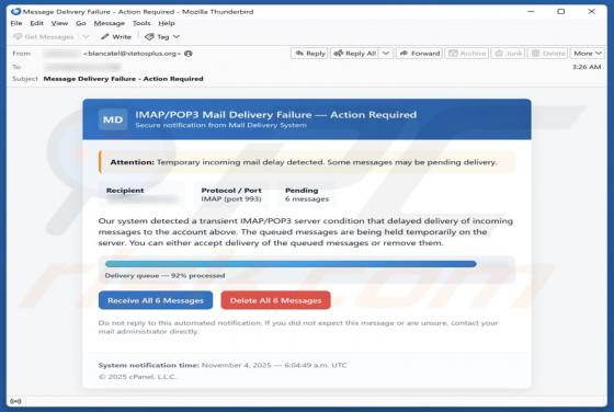 IMAP/POP3 Mail Delivery Failure Email Betrug