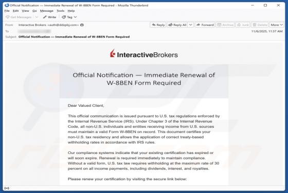 Interactive Brokers - Renewal of W-8BEN Form Required Email Betrug