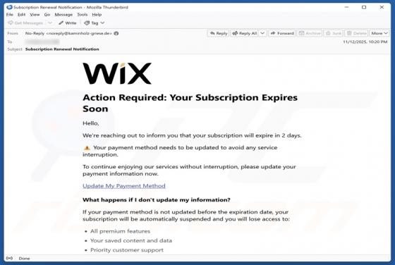 Wix Subscription Expiration Email Betrug