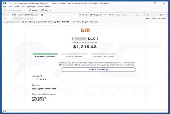 Bill Holdings - Initiated Payment Email Betrug
