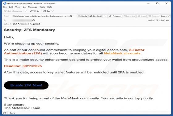 MetaMask 2FA Activation Email Betrug